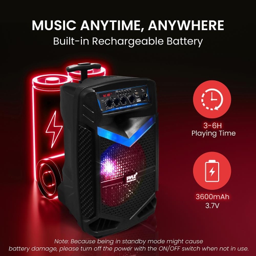8’’ Bluetooth Portable PA Speaker - Portable PA & Karaoke Party Audio Speaker with Built-in Rechargeable Battery, Flashing Party Lights, MP3/USB/ /FM