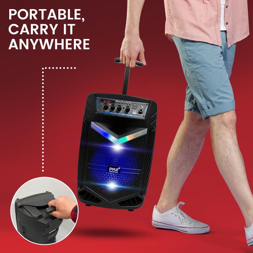 8’’ Bluetooth Portable PA Speaker - Portable PA & Karaoke Party Audio Speaker with Built-in Rechargeable Battery, Flashing Party Lights, MP3/USB/ /FM