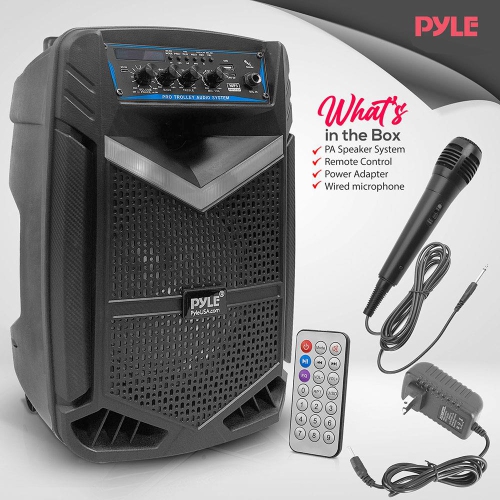 8’’ Bluetooth Portable PA Speaker - Portable PA & Karaoke Party Audio Speaker with Built-in Rechargeable Battery, Flashing Party Lights, MP3/USB/ /FM