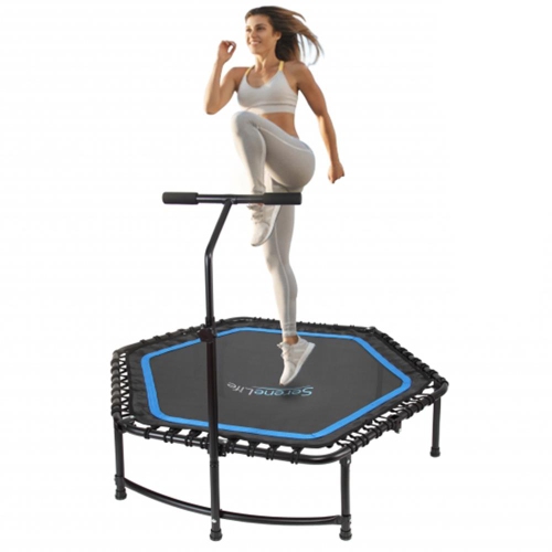 Pro Aerobics Fitness Trampoline - Portable Gym Sports Trampoline with Adjustable Handrail