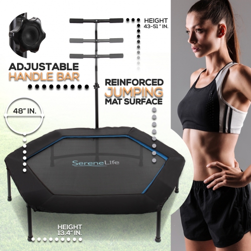 Pro Aerobics Fitness Trampoline - Portable Gym Sports Trampoline with Adjustable Handrail