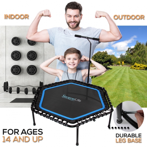 Pro Aerobics Fitness Trampoline - Portable Gym Sports Trampoline with Adjustable Handrail