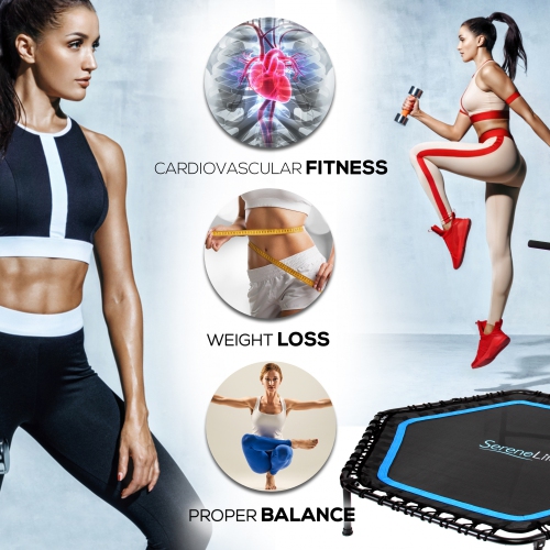 Pro Aerobics Fitness Trampoline - Portable Gym Sports Trampoline with Adjustable Handrail