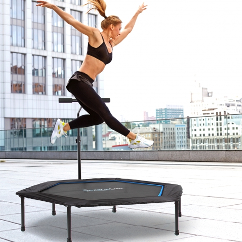 Pro Aerobics Fitness Trampoline - Portable Gym Sports Trampoline with Adjustable Handrail