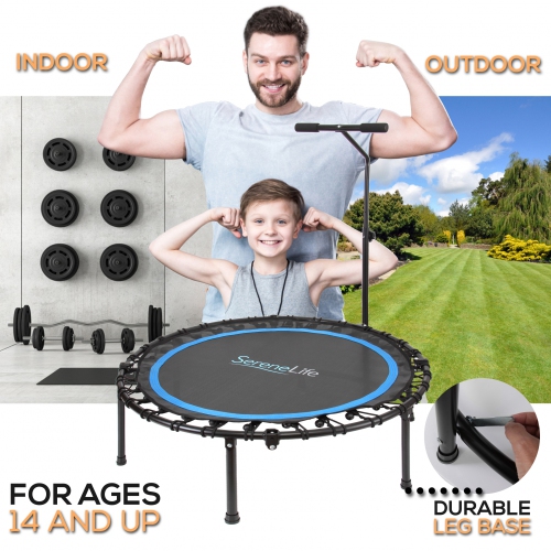Pro Aerobics Fitness Trampoline - Portable Gym Sports Trampoline with Adjustable Handrail