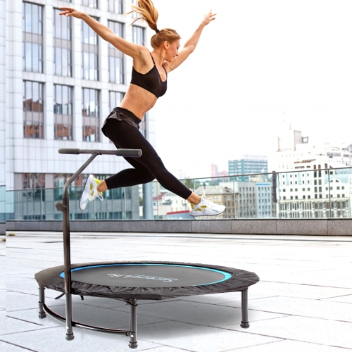 Pro Aerobics Fitness Trampoline - Portable Gym Sports Trampoline with Adjustable Handrail