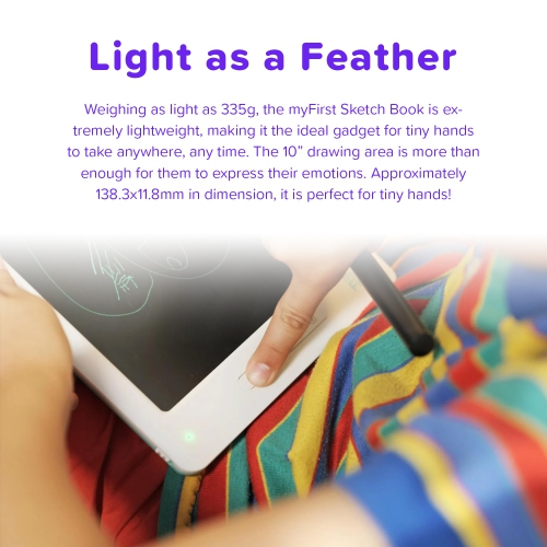 myFirst Sketch Book - Kid's 10-inch LCD Writing Tablet, Colorful Doodle Pad Drawing Board, Educational Toddler Toy - White