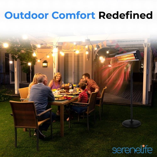 Radiateur de patio sur pied - radiateur de terrasse à hauteur réglable avec télécommande et voyant DEL