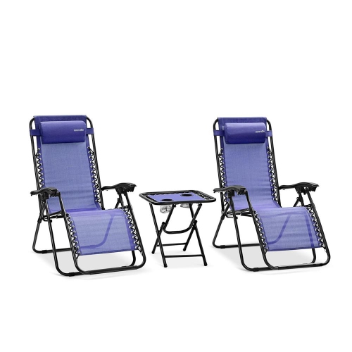Outdoor Adjustable Zero Gravity Lounge Chair Recliners with Table and Padded Headrest Pillows, 2 Pack,