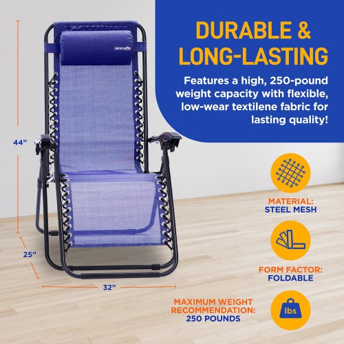 Outdoor Adjustable Zero Gravity Lounge Chair Recliners with Table and Padded Headrest Pillows, 2 Pack,