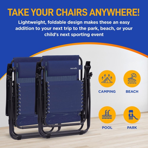 Outdoor Adjustable Zero Gravity Lounge Chair Recliners with Table and Padded Headrest Pillows, 2 Pack,