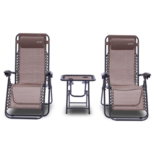 Outdoor Adjustable Zero Gravity Lounge Chair Recliners with Table and Padded Headrest Pillows, 2 Pack,
