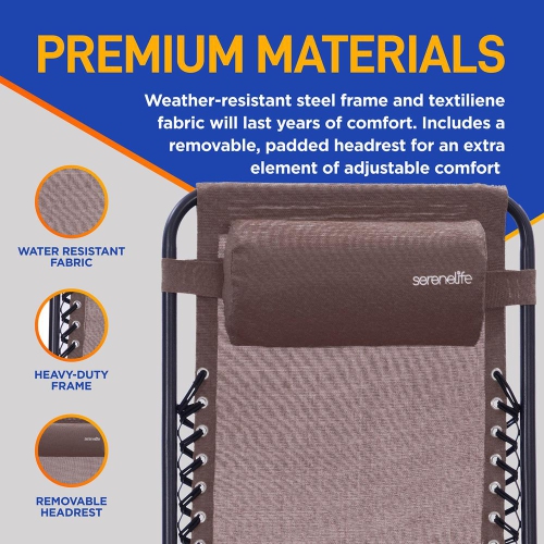 Outdoor Adjustable Zero Gravity Lounge Chair Recliners with Table and Padded Headrest Pillows, 2 Pack,