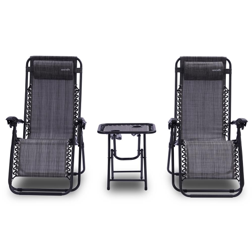 Outdoor Adjustable Zero Gravity Lounge Chair Recliners with Table and Padded Headrest Pillows, 2 Pack,