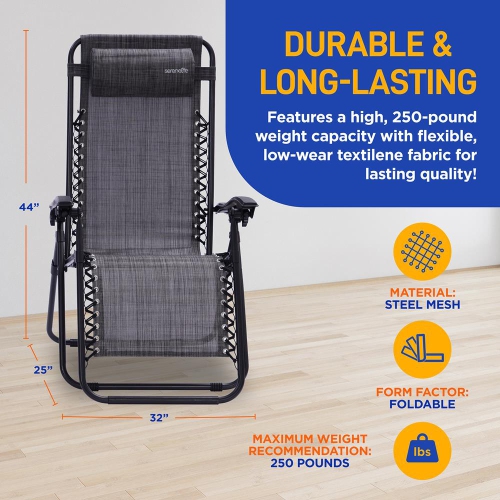 Outdoor Adjustable Zero Gravity Lounge Chair Recliners with Table and Padded Headrest Pillows, 2 Pack,