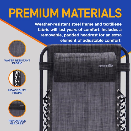 Outdoor Adjustable Zero Gravity Lounge Chair Recliners with Table and Padded Headrest Pillows, 2 Pack,