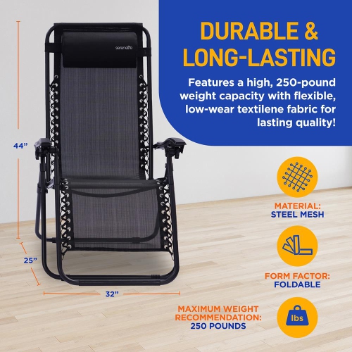 Outdoor Adjustable Zero Gravity Lounge Chair Recliners with Table and Padded Headrest Pillows, 2 Pack,