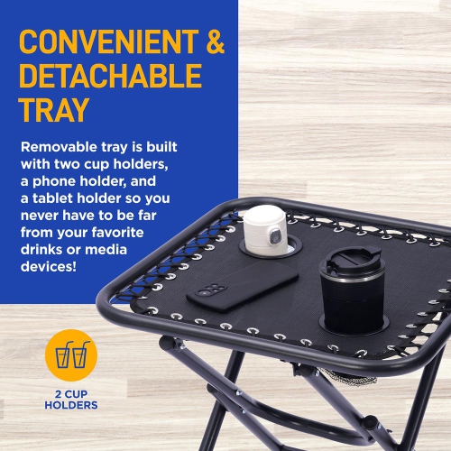 Outdoor Adjustable Zero Gravity Lounge Chair Recliners with Table and Padded Headrest Pillows, 2 Pack,