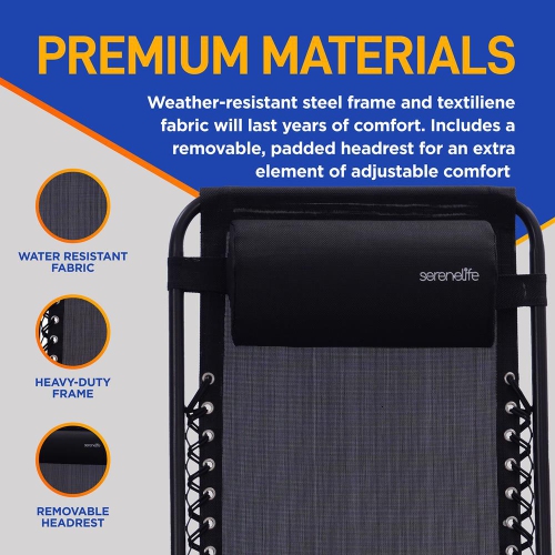 Outdoor Adjustable Zero Gravity Lounge Chair Recliners with Table and Padded Headrest Pillows, 2 Pack,