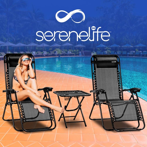 Outdoor Adjustable Zero Gravity Lounge Chair Recliners with Table and Padded Headrest Pillows, 2 Pack,