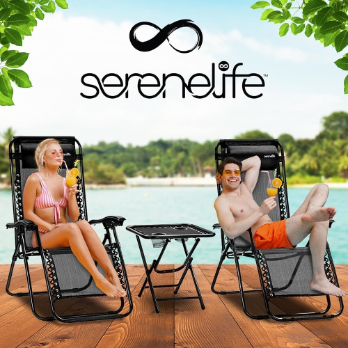 Outdoor Adjustable Zero Gravity Lounge Chair Recliners with Table and Padded Headrest Pillows, 2 Pack,