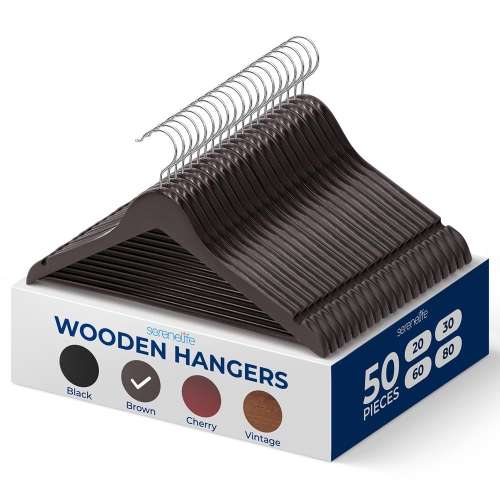 50 Pieces Wooden Hangers - Non-Slip, Sturdy, and Heavy Duty Suit Hanger Set with Chrome 360° Swivel Hook and Notches Design for Clothes