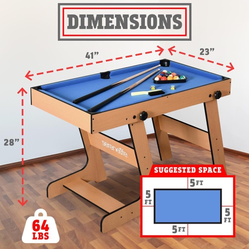 Table de jeu pliante multifonction 5-en-1 de 48 po - comprend une table de billard stable, un jeu de quilles, une table de jeu de palets, une table