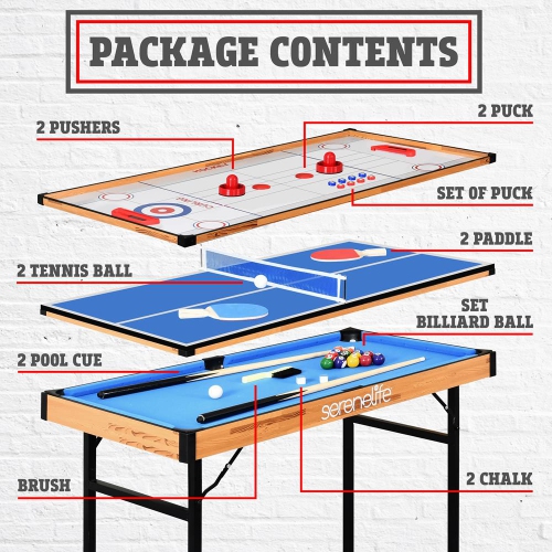 Table de jeu multifonction 3-en-1 : comprend une table de billard stable, une table de hockey, une table de jeu de palets et une table de Pingpong