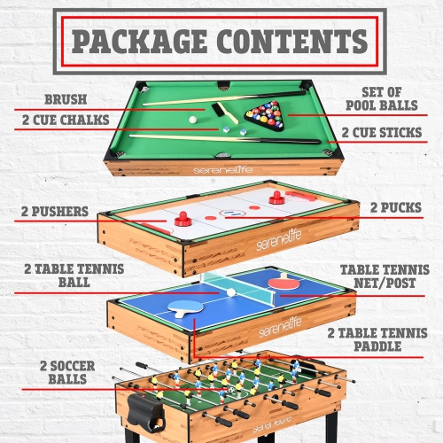 Table de jeu multifonction 4-en-1 : comprend une table de billard Steady, une table de hockey, une table de soccer et une table de Pingpong