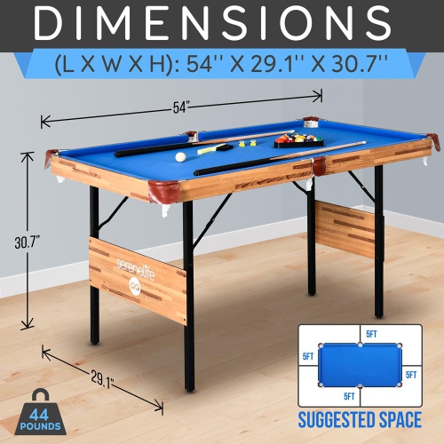 Table de billard en bois pliable et portative de 54 po avec trousse d'accessoires