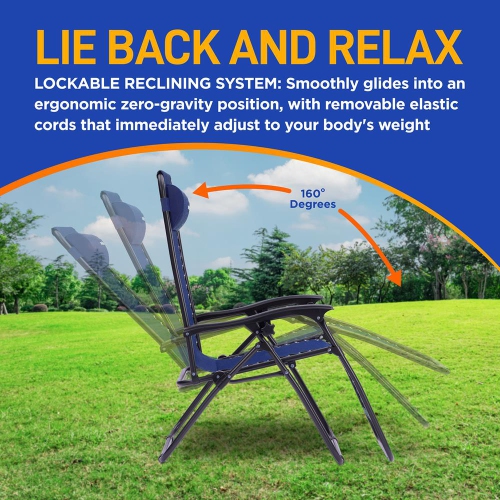 Outdoor Adjustable Zero Gravity Lounge Chair Recliners with Plastic Cup Holder Side Table and Padded Headrest Pillows, 2 Pack,