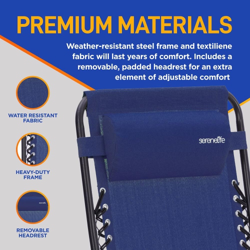 Outdoor Adjustable Zero Gravity Lounge Chair Recliners with Plastic Cup Holder Side Table and Padded Headrest Pillows, 2 Pack,