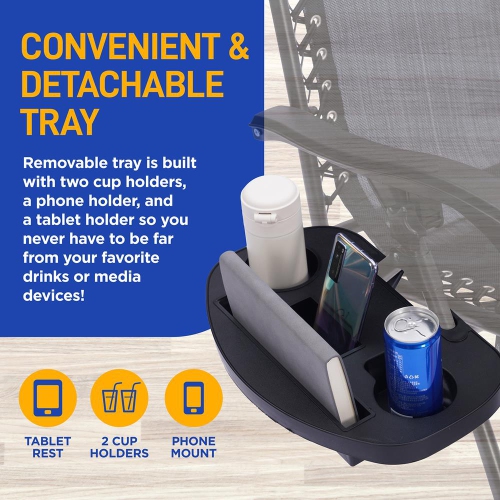 Outdoor Adjustable Zero Gravity Lounge Chair Recliners with Plastic Cup Holder Side Table and Padded Headrest Pillows, 2 Pack,