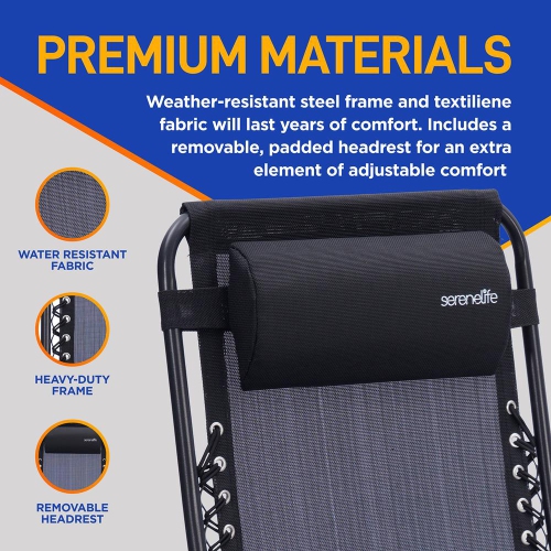 Outdoor Adjustable Zero Gravity Lounge Chair Recliners with Plastic Cup Holder Side Table and Padded Headrest Pillows, 2 Pack,