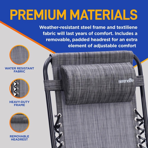 Outdoor Adjustable Zero Gravity Lounge Chair Recliners with Plastic Cup Holder Side Table and Padded Headrest Pillows, 2 Pack,