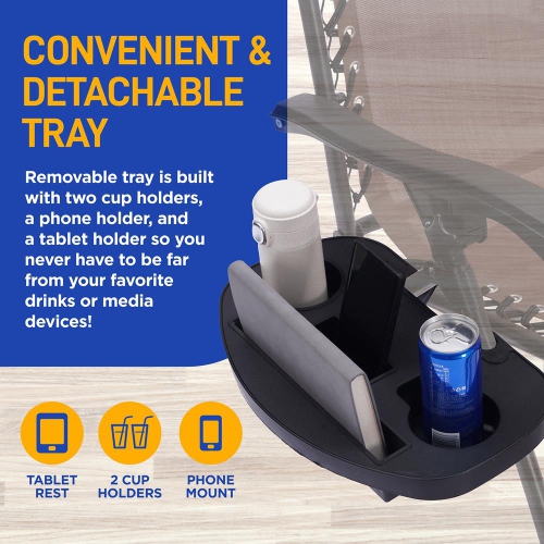 Outdoor Adjustable and Foldable Zero Gravity Lounge Chair Recliners with Canopy, Plastic Cup Holder Side Table and Pillow, 2 Pack,