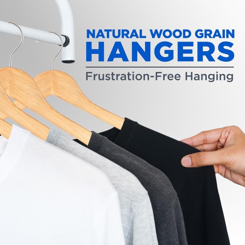 20 Pcs. of Solid Wooden Hangers for Clothes - Heavy Duty Suit Hanger Set with Chrome 360° Swivel Hook- Notches Design for Camisole, Jacket, Pant,