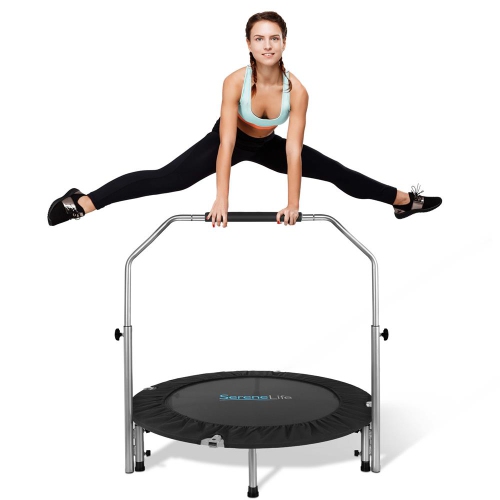 Portable Body Fitness Trampoline - Pro Aerobics Trampoline with Adjustable Handrail
