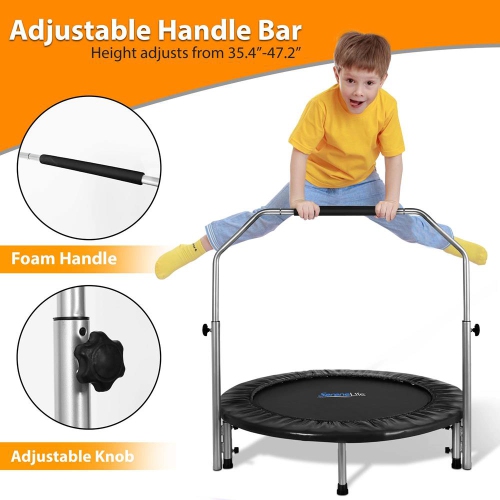 Portable Body Fitness Trampoline - Pro Aerobics Trampoline with Adjustable Handrail