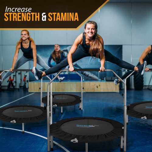 Portable Body Fitness Trampoline - Pro Aerobics Trampoline with Adjustable Handrail