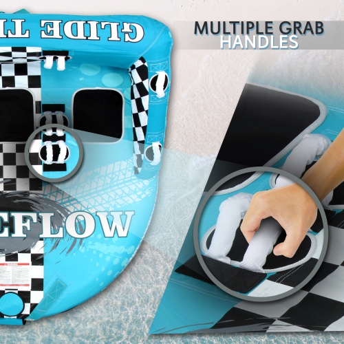 High-Quality Watersports Towable Tube - Front & Back Tow Points with Wide Wingspans, Secure Deck Seating, EVA Foam Seating/Kneeling Pads with