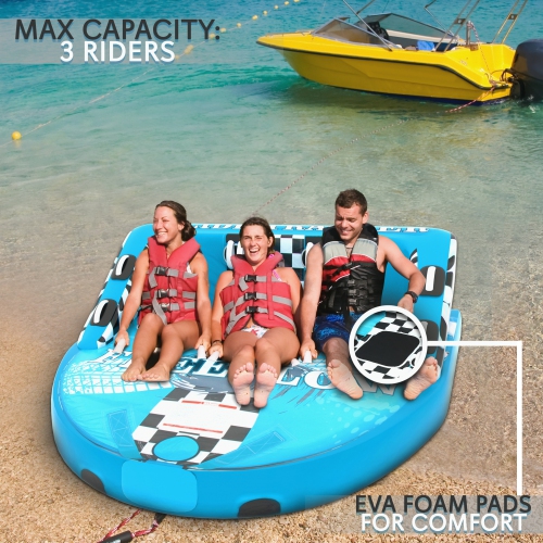 High-Quality Watersports Towable Tube - Front & Back Tow Points with Wide Wingspans, Secure Deck Seating, EVA Foam Seating/Kneeling Pads with