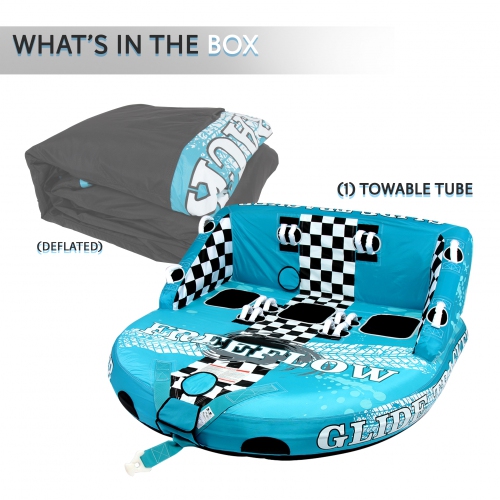 High-Quality Watersports Towable Tube - Front & Back Tow Points with Wide Wingspans, Secure Deck Seating, EVA Foam Seating/Kneeling Pads with