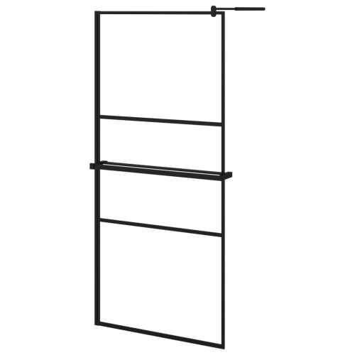 VIDAXL  Walk-In Shower Wall With Shelf 90X195 Cm Esg Glass&aluminium In Black