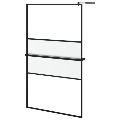 VIDAXL  Walk-In Shower Wall With Shelf 115X195 Cm Esg Glass&aluminium In Black