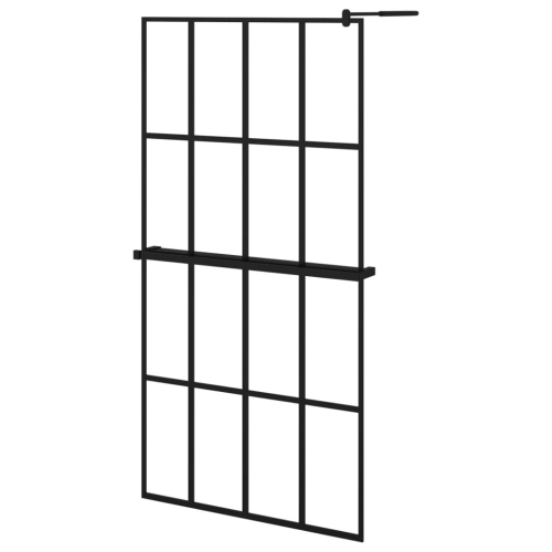 VIDAXL  Walk-In Shower Wall With Shelf 100X195 Cm Esg Glass&aluminium In Black