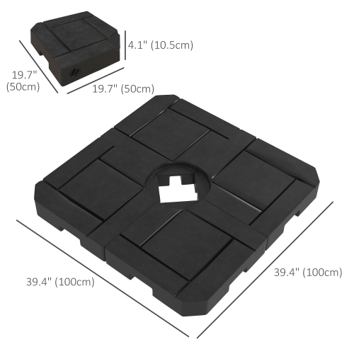 Outsunny 4PCs Cantilever Umbrella Base Weights for Offset Parasol, HDPE Water or Sand Filled Patio Umbrella Weights for Cross Base Stand with