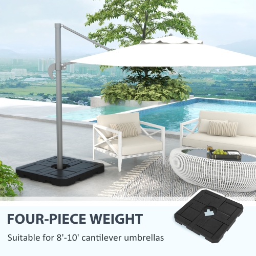 Outsunny 4PCs Cantilever Umbrella Base Weights for Offset Parasol, HDPE Water or Sand Filled Patio Umbrella Weights for Cross Base Stand with