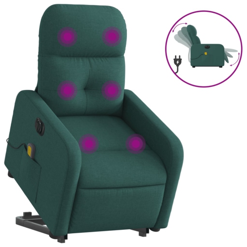 VIDAXL  Electric Stand Up Massage Recliner Chair Dark Fabric In Green