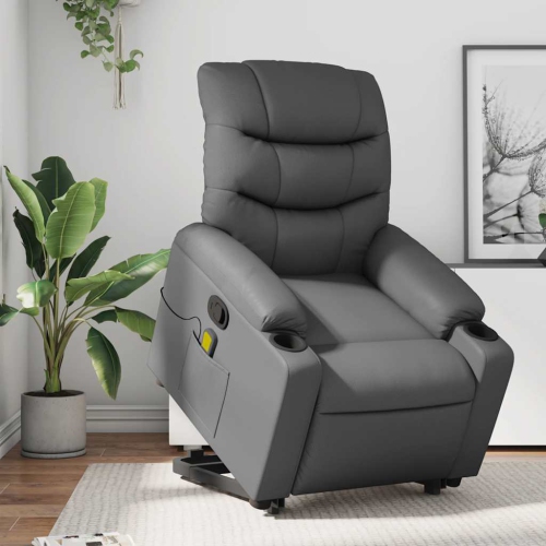 vidaXL Stand up Massage Recliner Chair Grey Faux Leather